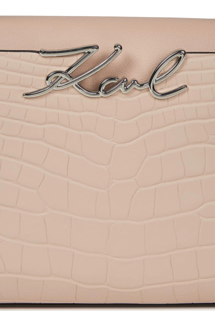 Karl Lagerfeld Sac Bandoulière Signature Mini Croco Cuir Rose Nude