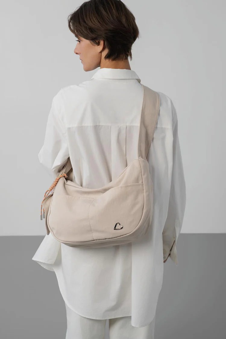 Lancaster Grand Sac Besace Basic Love Beige Fumé