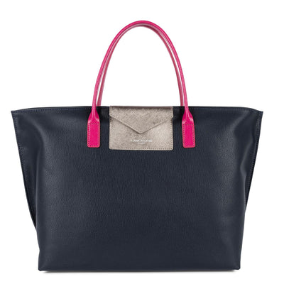 Sac cabas main Zippée L Maya Lancaster 517-19 Bleu foncé - Gris argenté - Fuxia