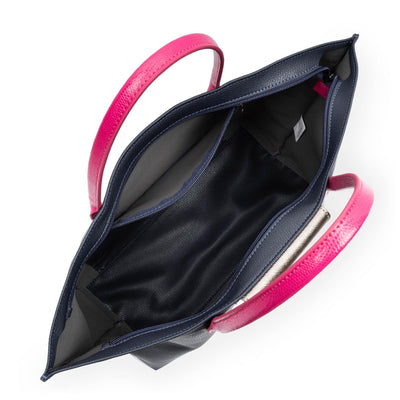 Sac cabas main Zippée L Maya Lancaster 517-19 Bleu foncé - Gris argenté - Fuxia