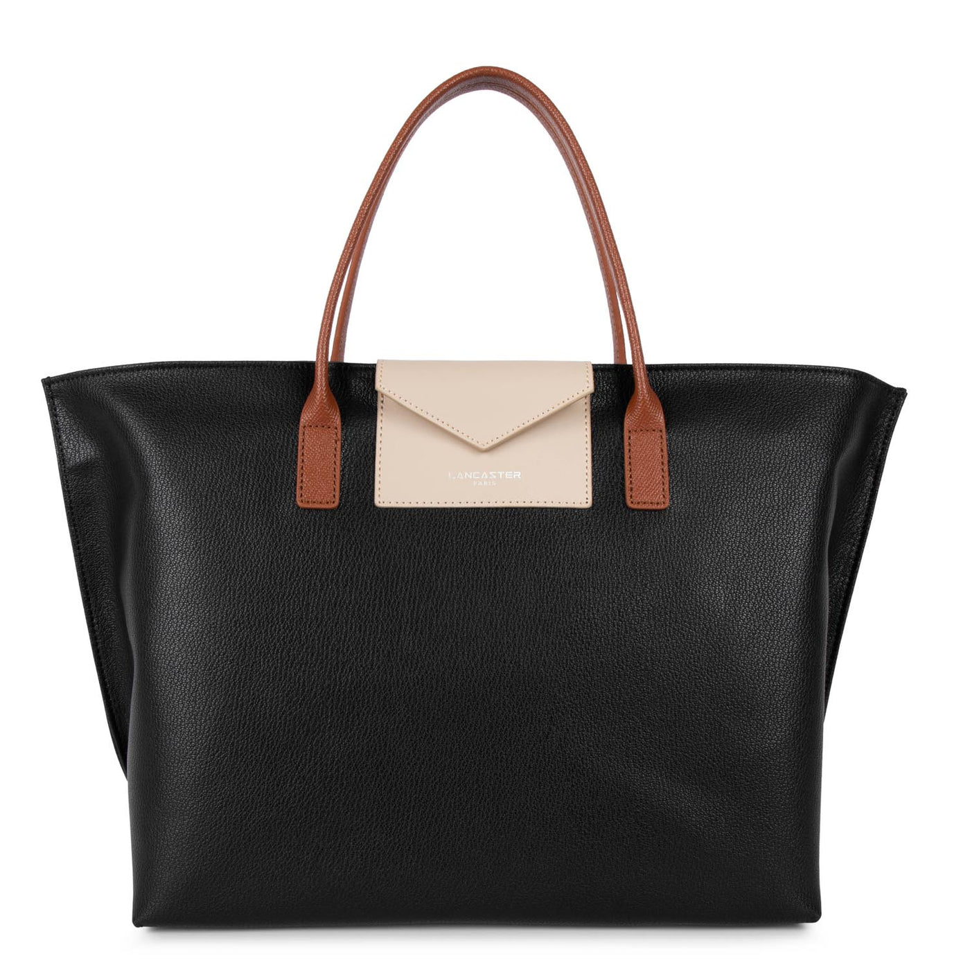 Sac cabas main Zippée L Maya Lancaster 517-19 Noir - Galet rosé - Cognac