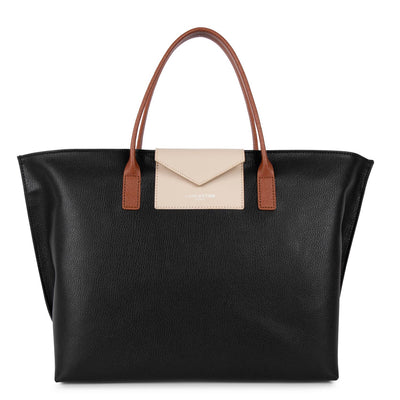 Sac cabas main Zippée L Maya Lancaster 517-19 Noir - Galet rosé - Cognac