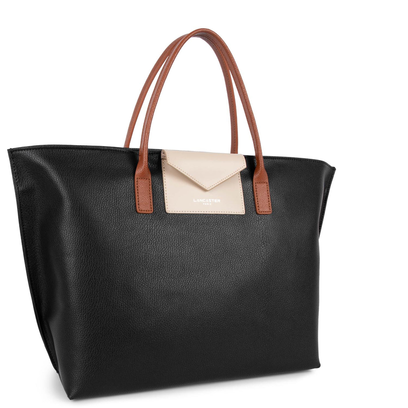 Sac cabas main Zippée L Maya Lancaster 517-19 Noir - Galet rosé - Cognac