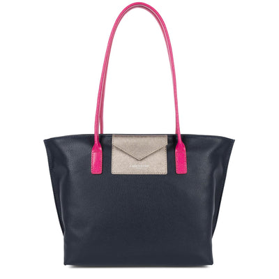 Sac cabas épaule Zippée M Maya Lancaster 517-29 Bleu foncé - Gris argenté - Fuxia