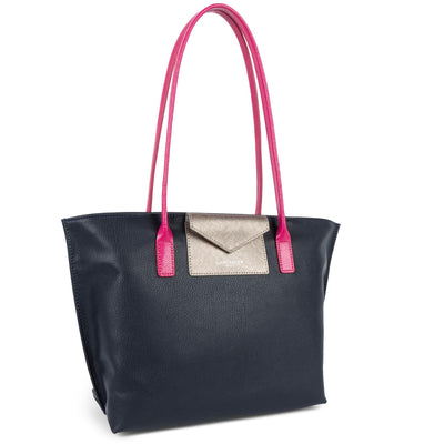 Sac cabas épaule Zippée M Maya Lancaster 517-29 Bleu foncé - Gris argenté - Fuxia