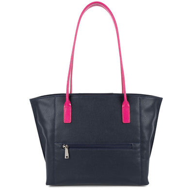 Sac cabas épaule Zippée M Maya Lancaster 517-29 Bleu foncé - Gris argenté - Fuxia