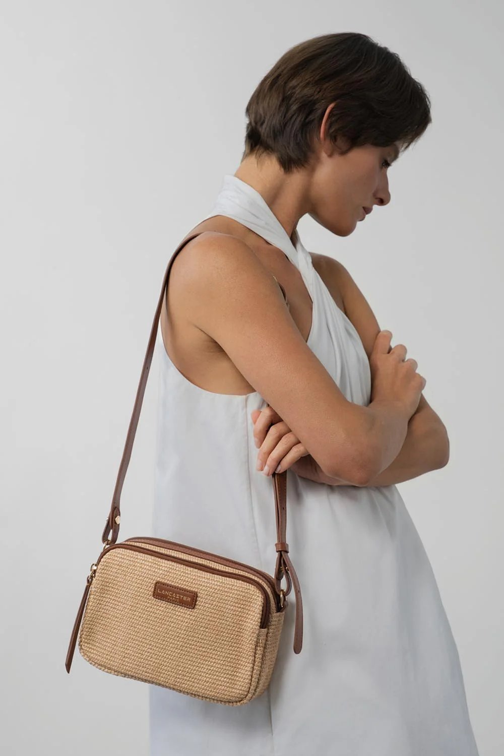 Lancaster Mini Osier Leather Crossbody Bag Cognac