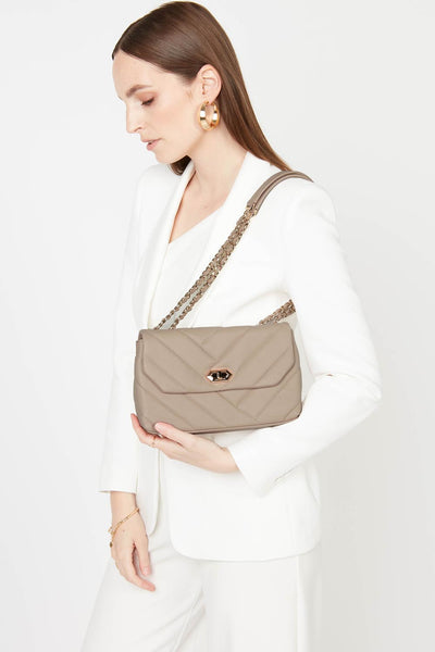 Sac trotteur A rabat avec fermoir M Soft Matelassé Lancaster 530-35 Galet Foncé
