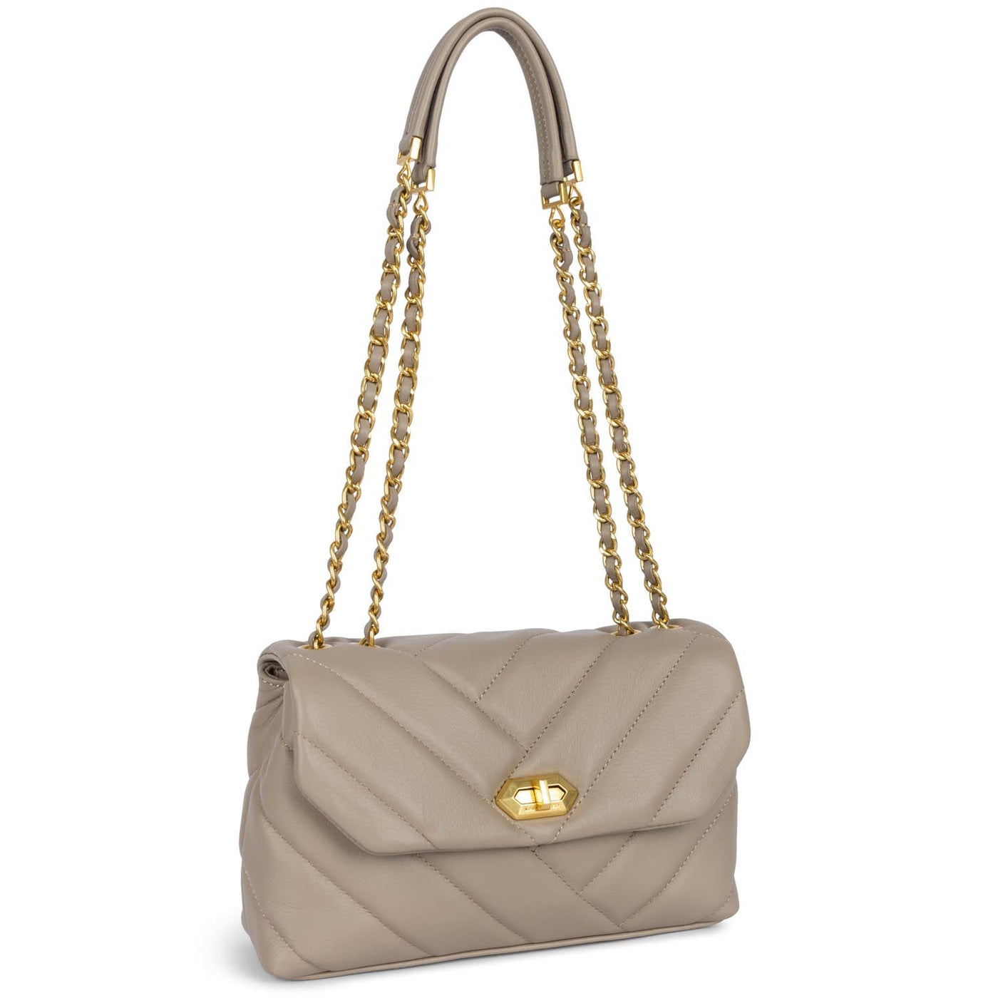 Sac trotteur A rabat avec fermoir M Soft Matelassé Lancaster 530-35 Galet Foncé