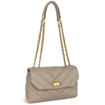 Sac trotteur A rabat avec fermoir M Soft Matelassé Lancaster 530-35 Galet Foncé