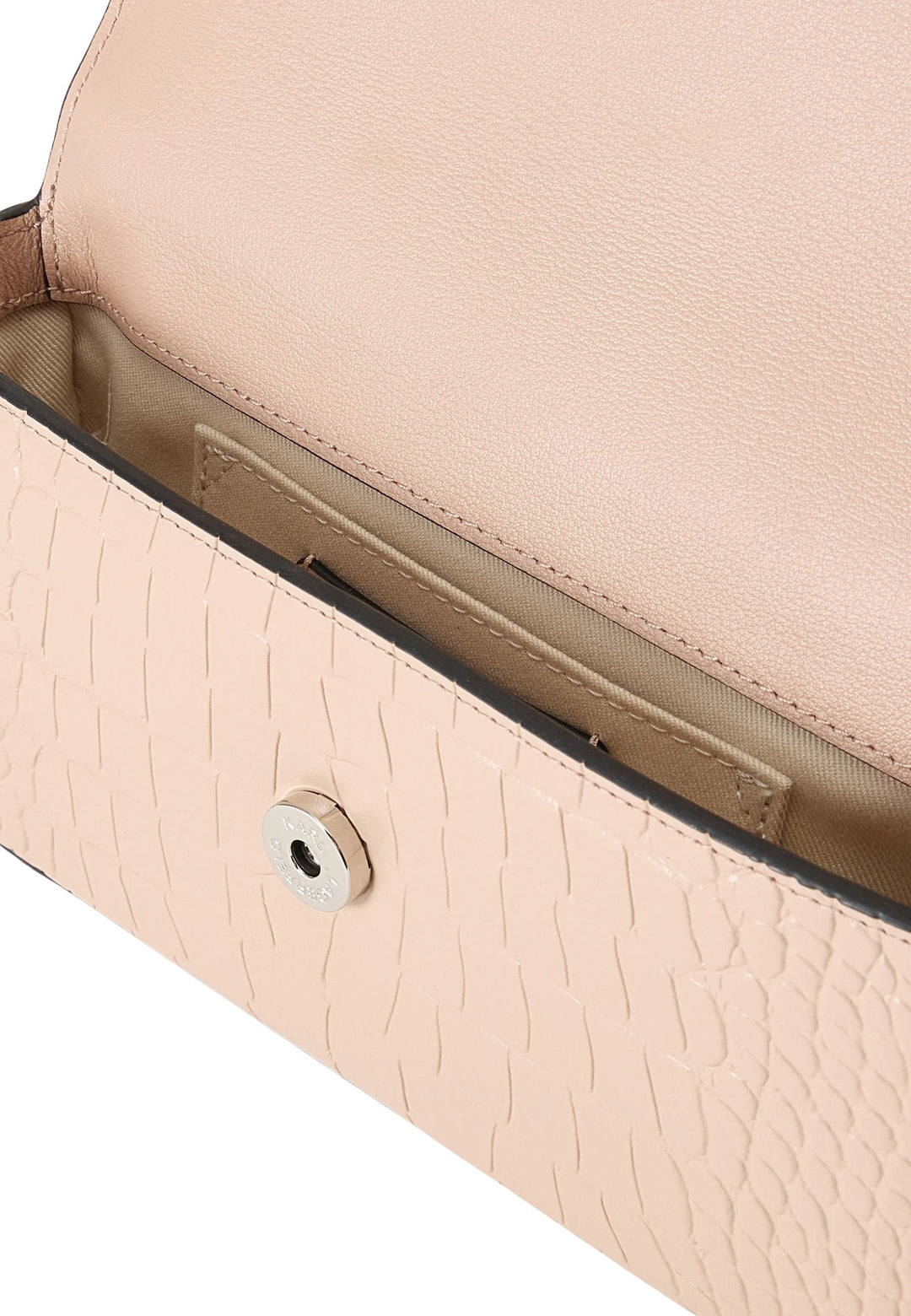 Karl Lagerfeld Sac Bandoulière Signature 2.0 Croco Cuir Rose Nude
