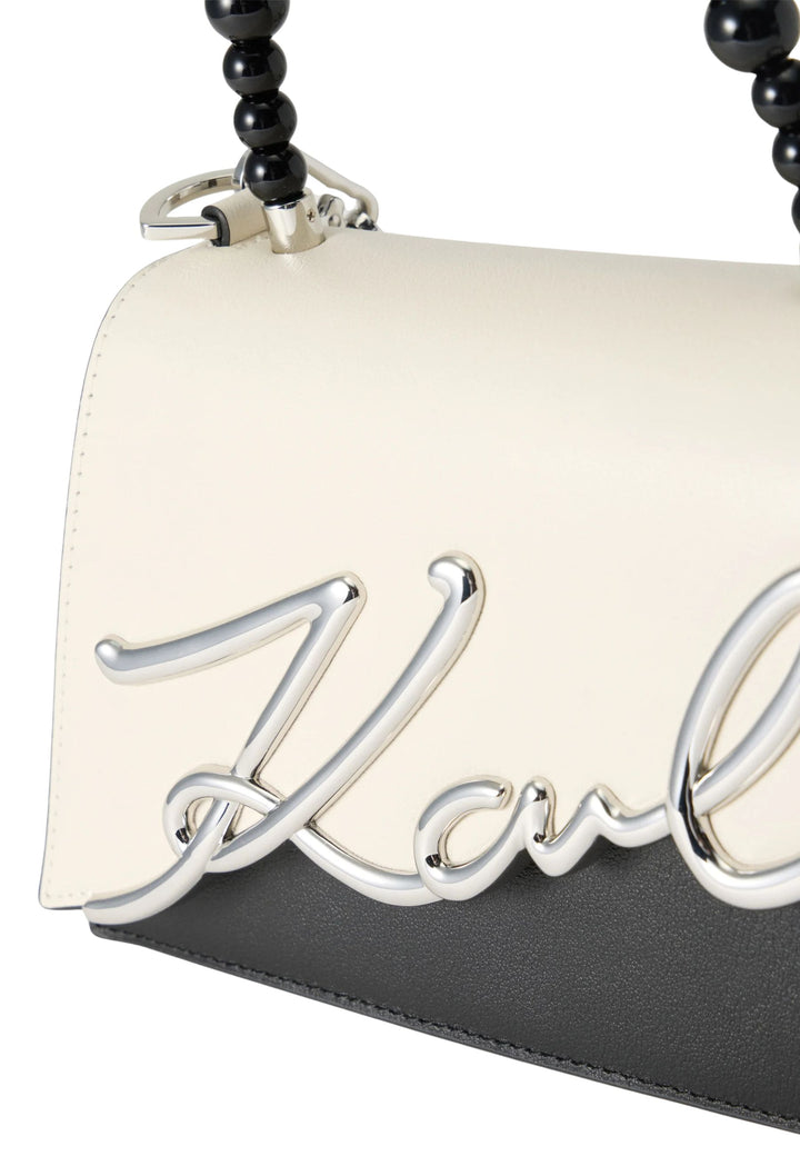 Karl Lagerfeld Sac Bandoulière Signature 2.0 Perles Cuir Noir & Blanc