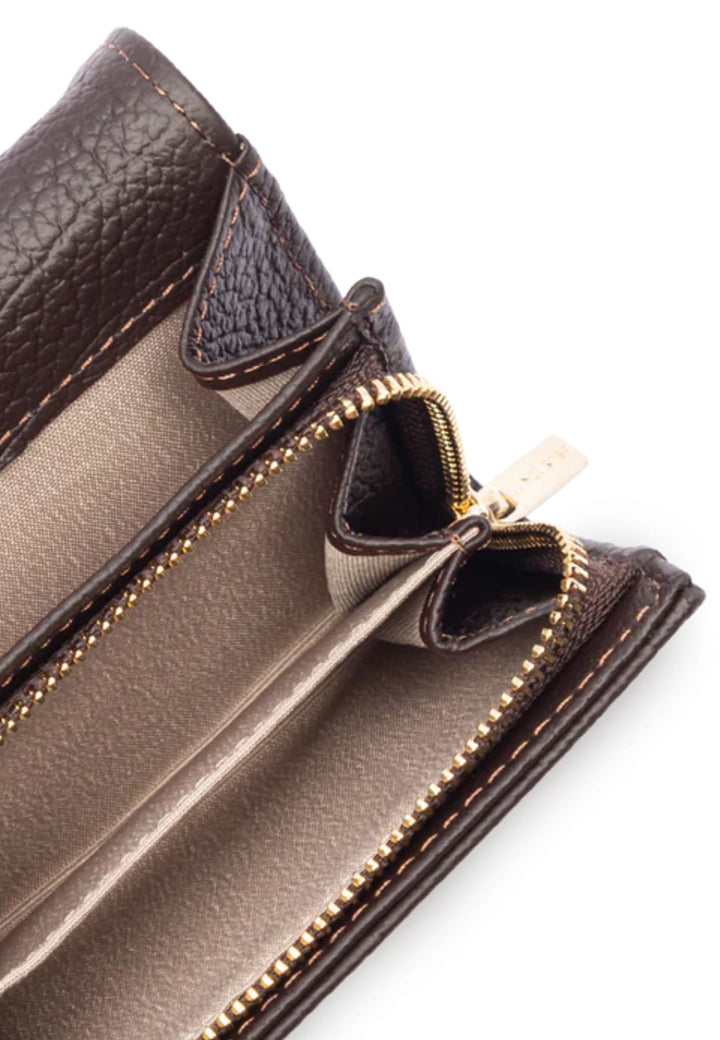 Lancaster Portefeuille A rabat avec pression Dune Cuir Marron Foncé