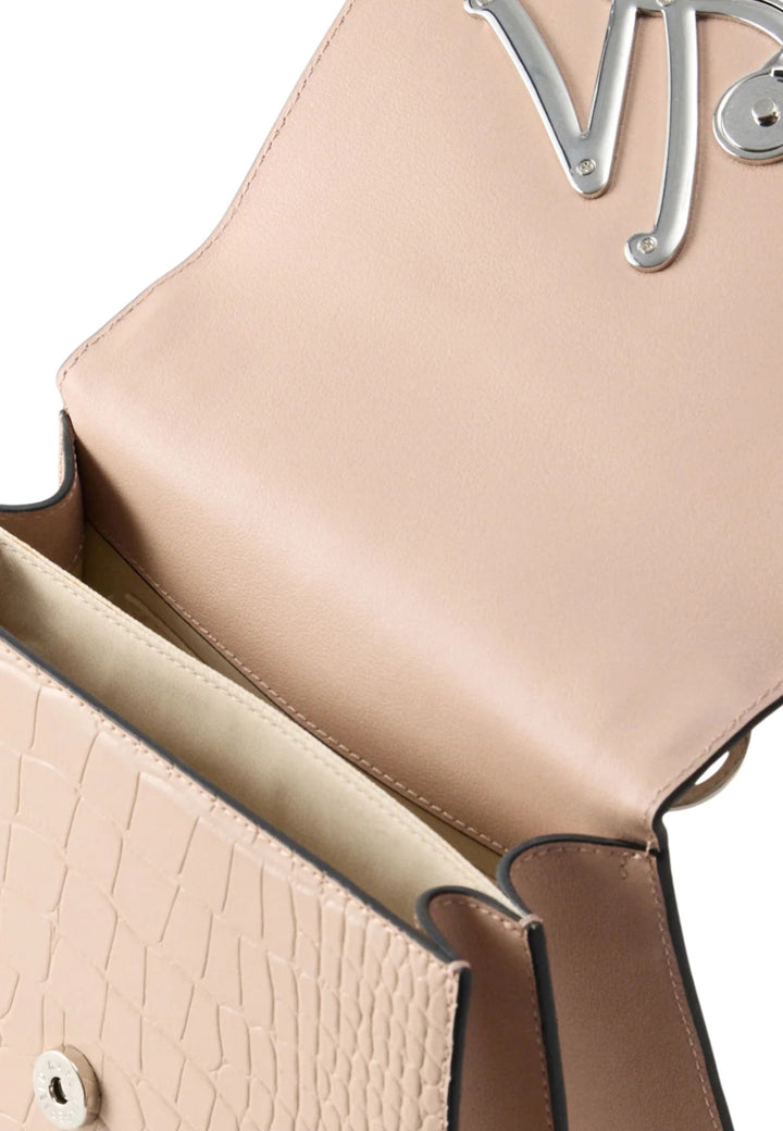 Karl Lagerfeld Sac Bandoulière Signature 2.0 Croco Medium Cuir Rose Nude