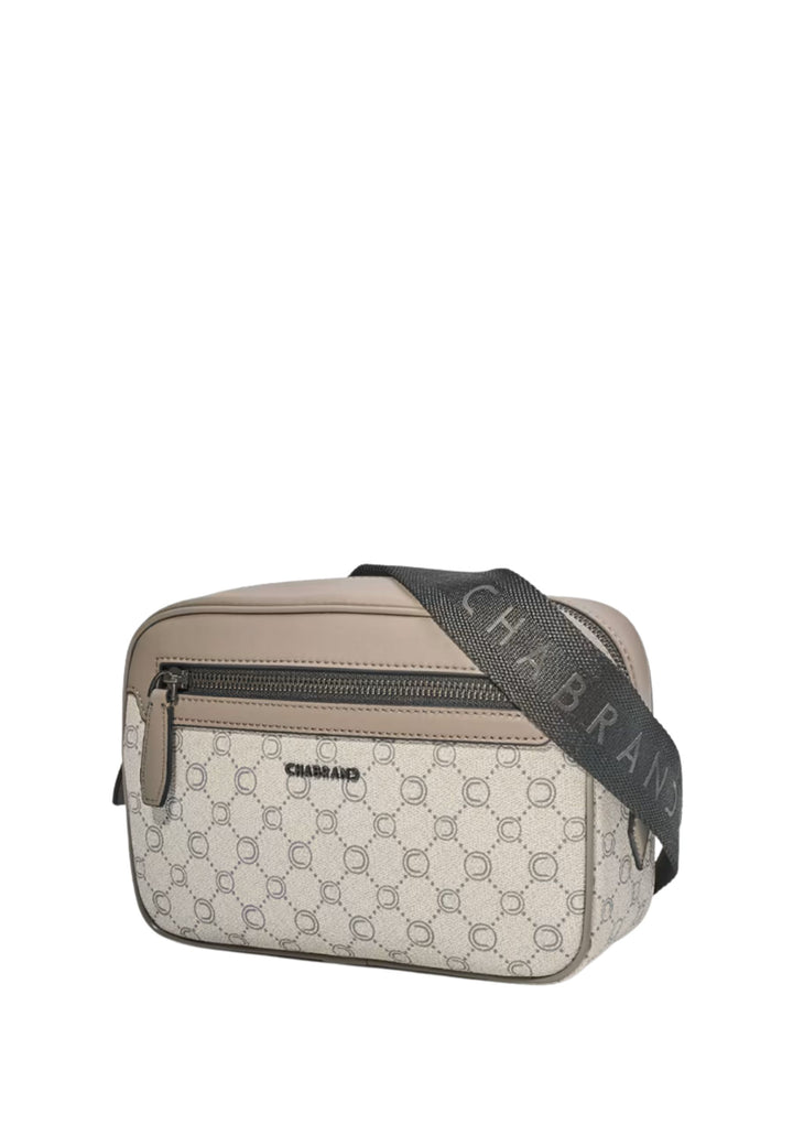 Chabrand Sacoche en toile enduite garnie cuir Ecru Gris