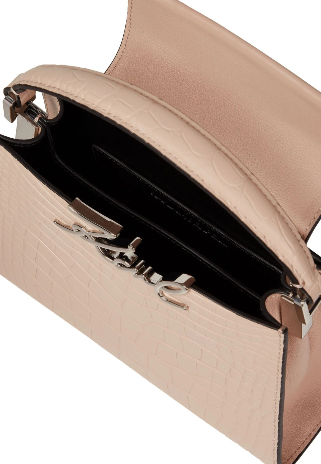 Karl Lagerfeld Sac Bandoulière Signature Mini Croco Cuir Rose Nude