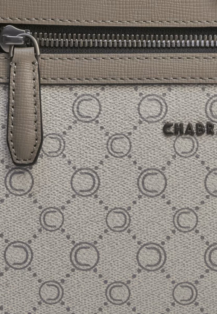 Chabrand Sacoche en toile enduite garnie cuir Ecru Gris