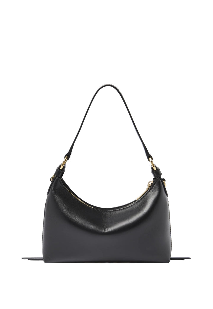 Lancel Origami Baby Hobo Bag Zippered Leather Black