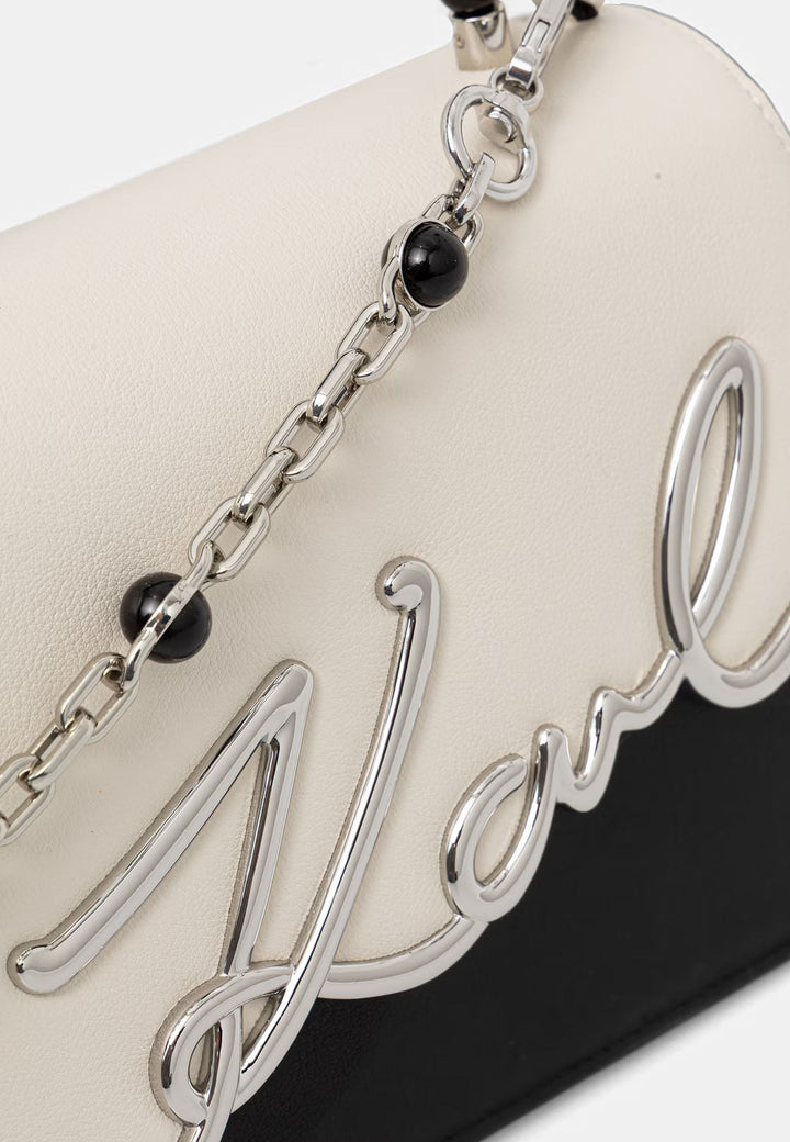 Karl Lagerfeld Sac Bandoulière Signature 2.0 Perles Cuir Noir & Blanc