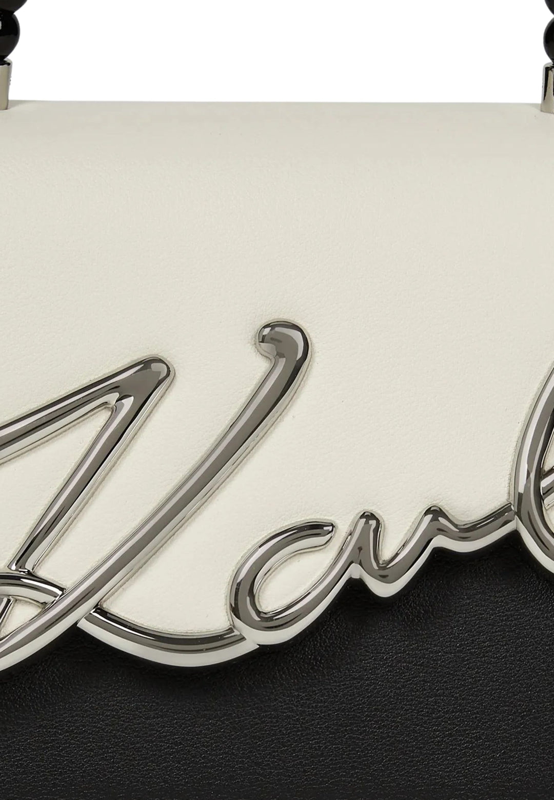 Karl Lagerfeld Sac Bandoulière Signature Perles Cuir Blanc & Noir