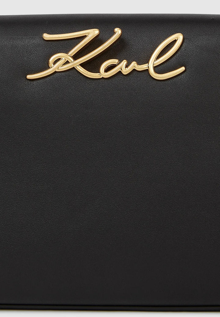 Karl Lagerfeld Sac Bandoulière Signature Mini Cuir Noir & Or