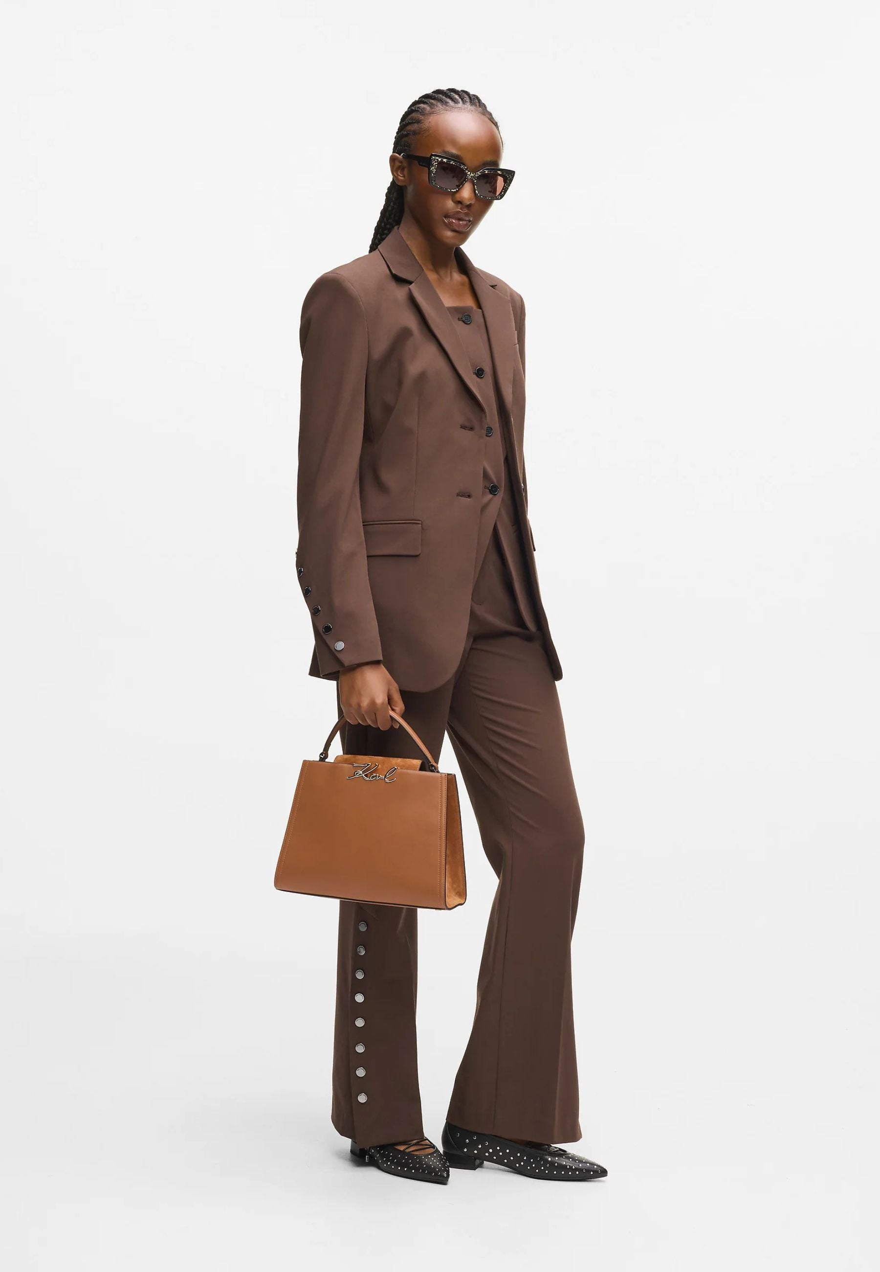 KARL LAGERFELD ブラウンレザー ビジネスバッグ KARL LAGERFELD AUTOGRAPH PADLOCK - Handbag - dark friar brown/dark