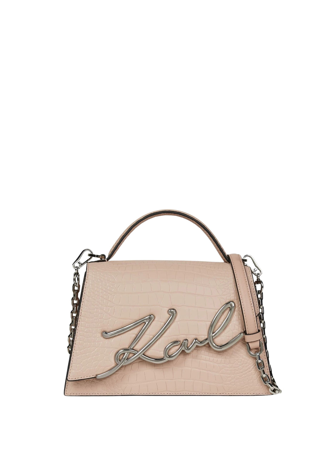 Karl Lagerfeld Sac Bandoulière Signature 2.0 Croco Medium Cuir Rose Nude