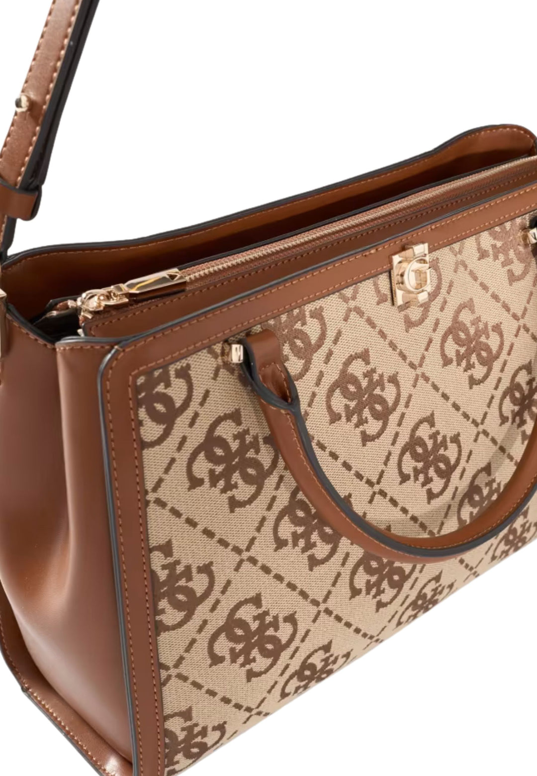 Mala de mão Guess Audrey Monogramme Logótipo Latte