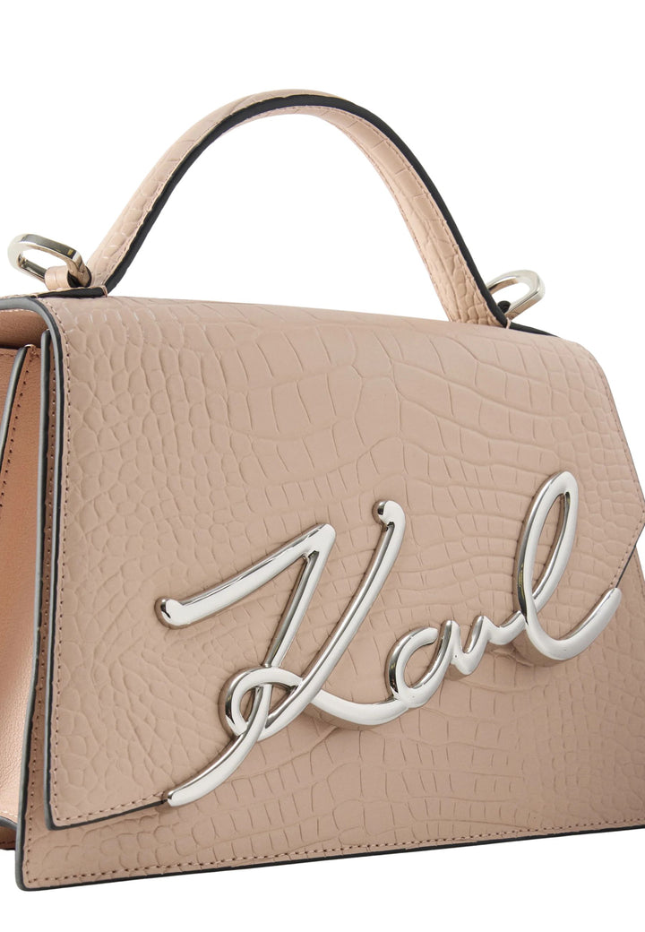 Karl Lagerfeld Sac Bandoulière Signature 2.0 Croco Medium Cuir Rose Nude
