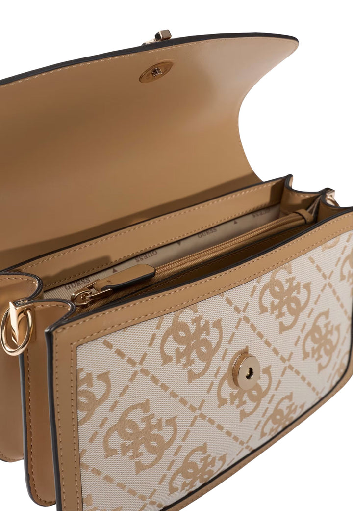 Guess Taška s klopnou Audrey Monogramme béžové logo