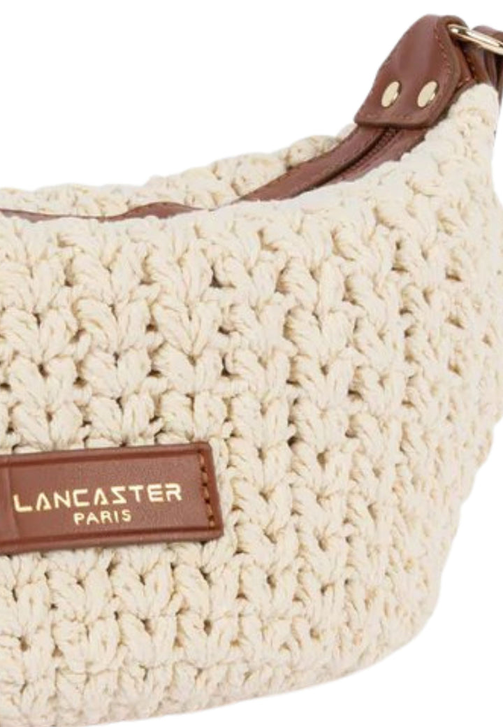 Lancaster Malá pletená brašna z bavlny a kůže Camel