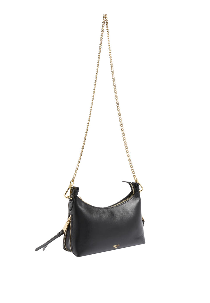 Lancel Origami Baby Hobo Bag Zippered Leather Black