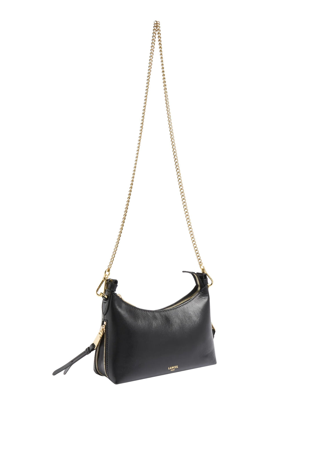 Lancel Origami Baby Hobo Bag Zippered Leather Black