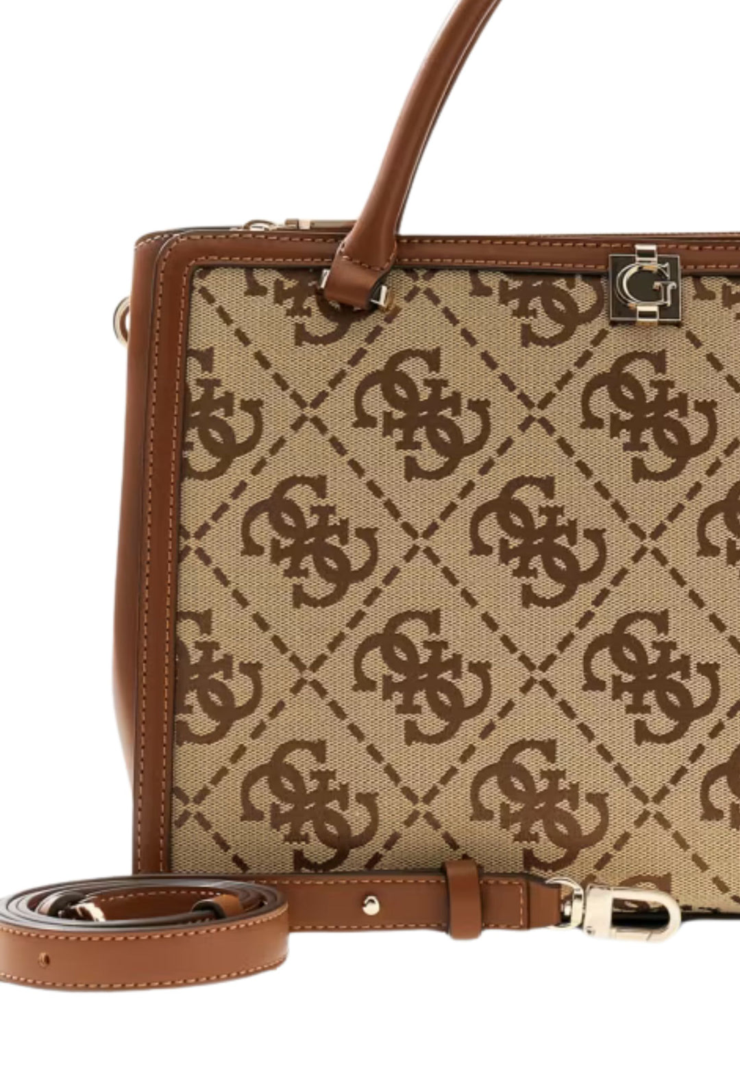 Mala de mão Guess Audrey Monogramme Logótipo Latte