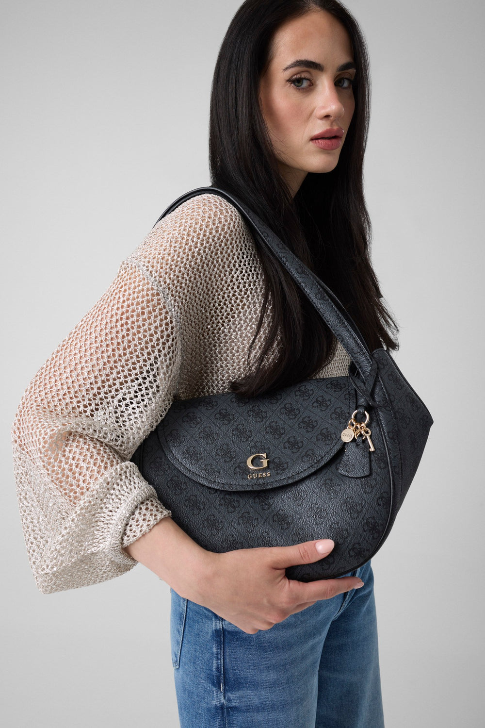 Guess Bolso con solapa Coleen Monogramme Logo Latte – llevado