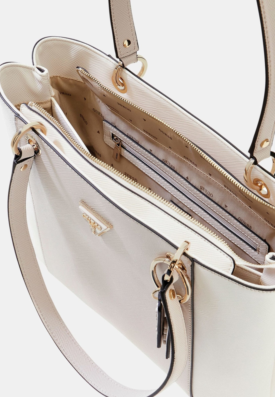 Guess Sac Bandoulière Bramina Small Satche Off White/Taupe -- vue 7 sur 7