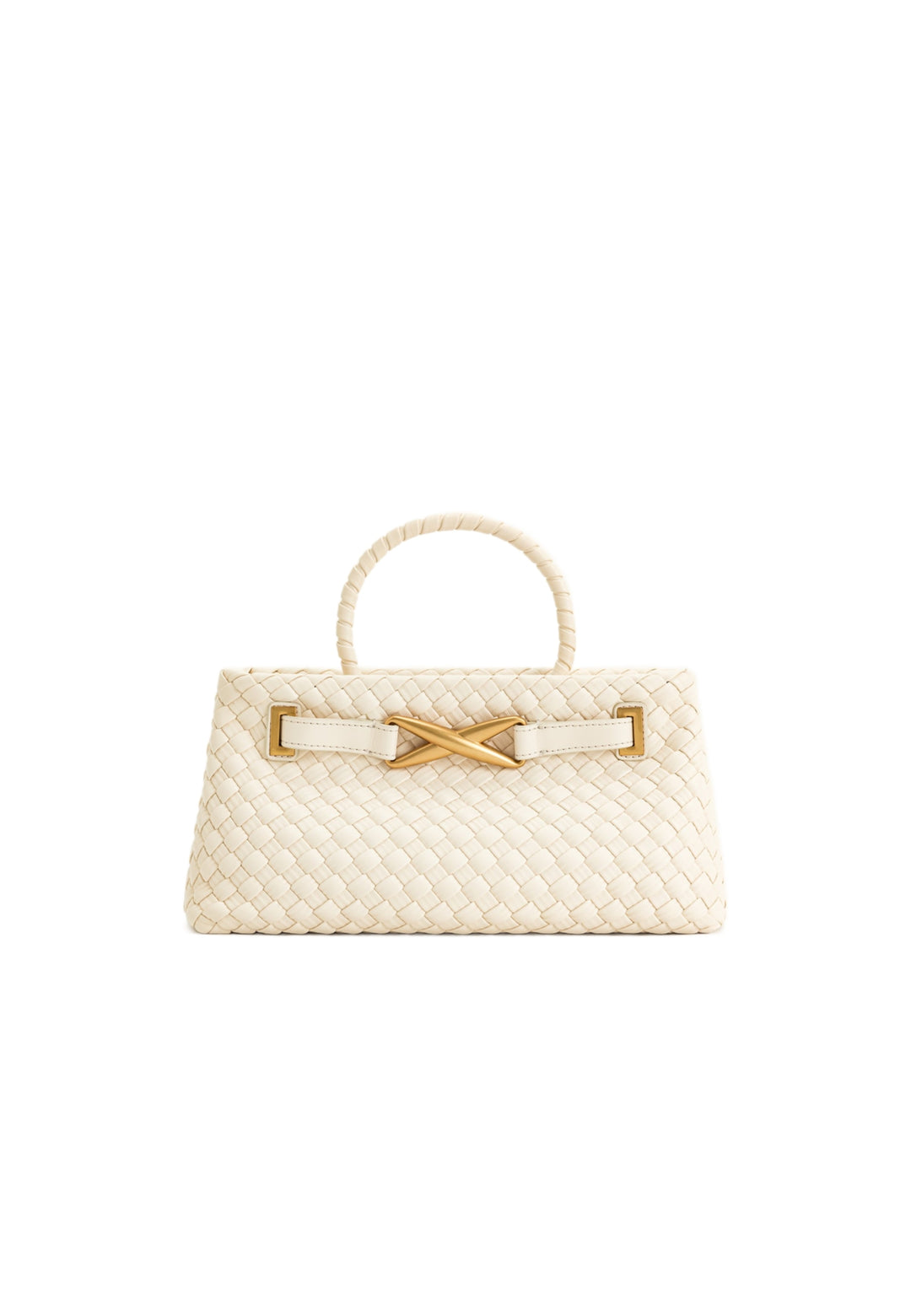 Cabas JW PEI Elora blanc en simili cuir tressé avec fermoir doré — vue de face