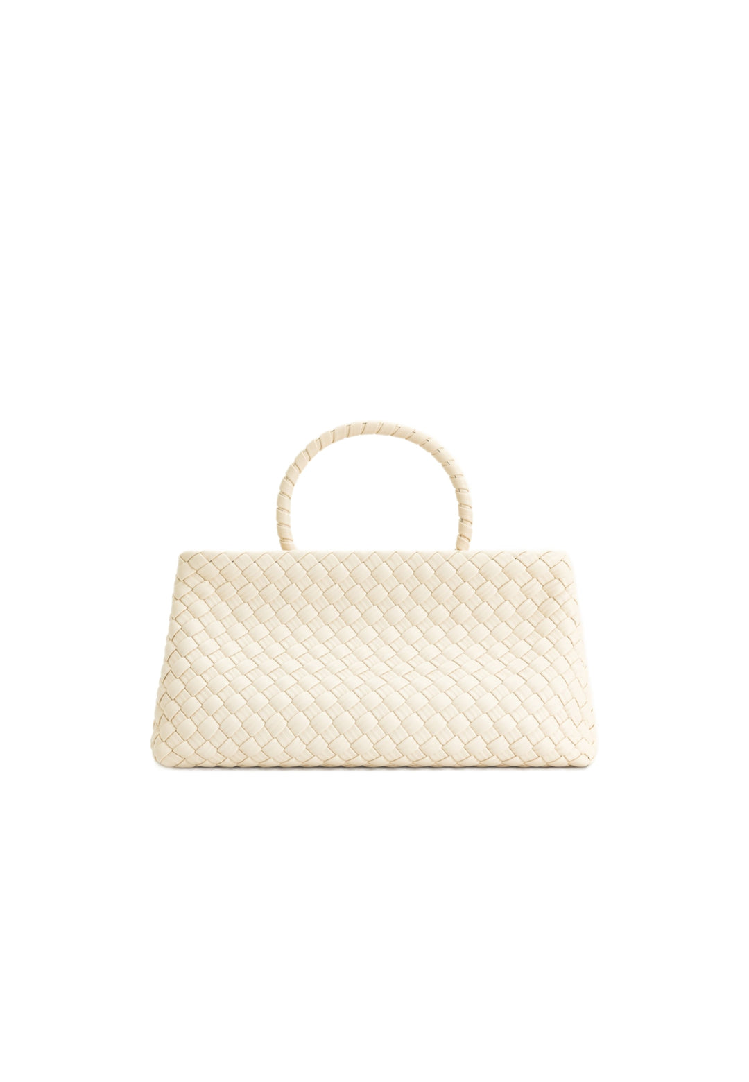 Cabas JW PEI Elora blanc en simili cuir tressé, porté main, vue de face
