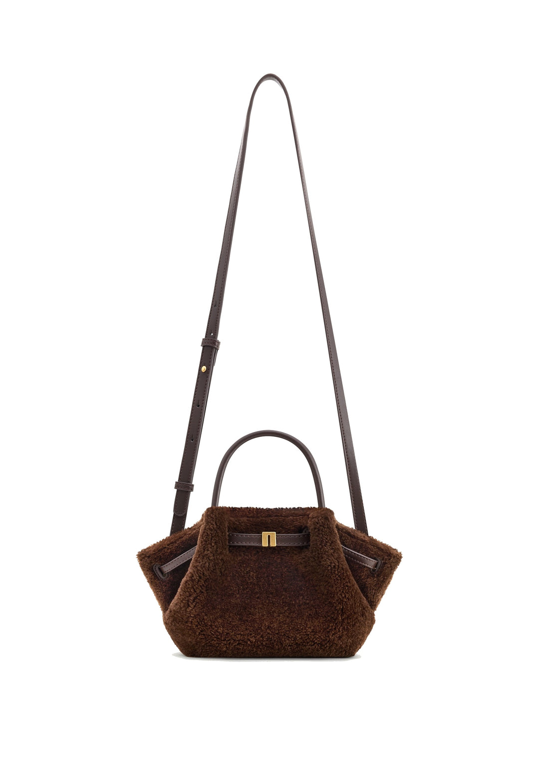 JW PEI Cabas Hana Mini Faux Fur Dark Brown — vue avec bandoulière