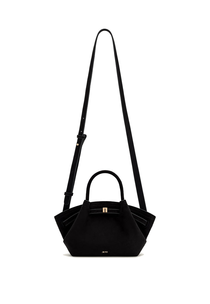 JW PEI Cabas Hana Mini Faux Suede Black — vue avec bandoulière