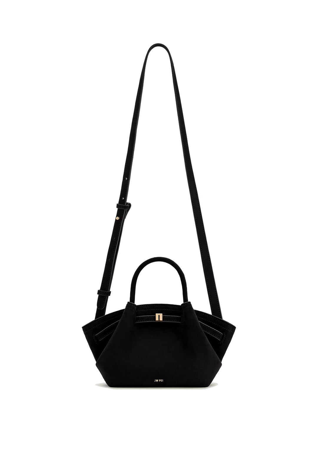 JW PEI Cabas Hana Mini Faux Suede Black — vue avec bandoulière