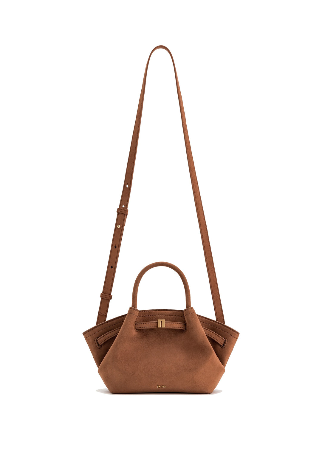 JW PEI Cabas Hana Mini Faux Suede Brown — vue avec bandoulière
