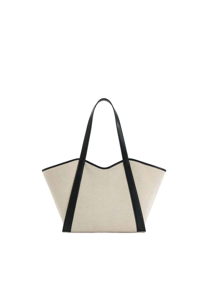 Cabas JW PEI Kiana en toile noire avec anses noires et bordure noire, vu de face.