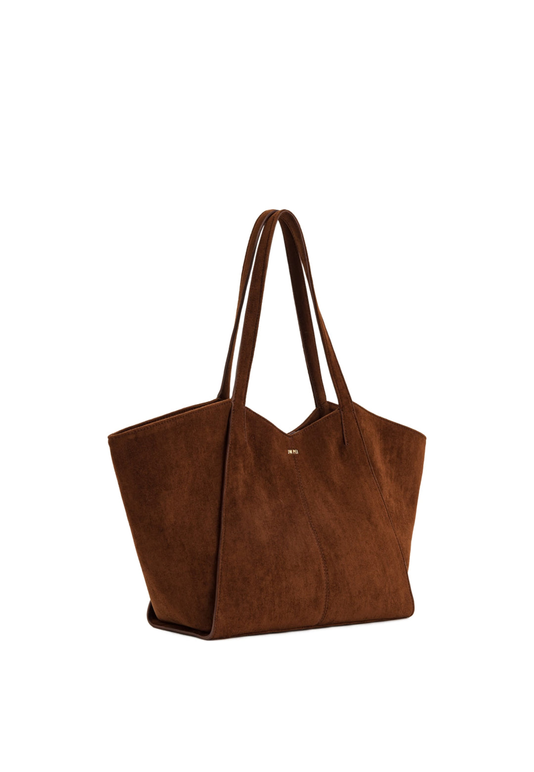 Cabas JW PEI Kiana Dark Brown porté main ou épaule, en suédine marron, vu de 3/4
