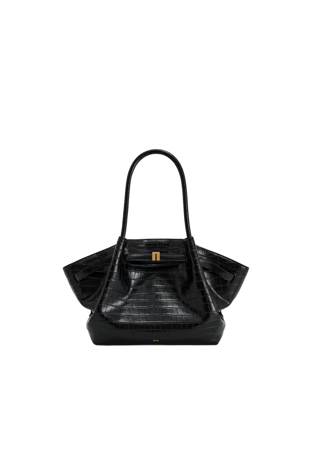 Cabas JW PEI Hana noir effet croco, porté main, avec fermoir doré central.