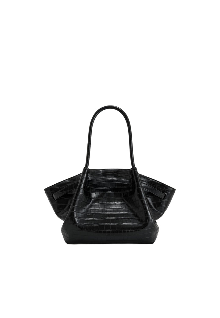 Cabas/Shopping JW PEI Hana Black Croc, en simili cuir texturé façon croco, porté main ou épaule, vue de face.