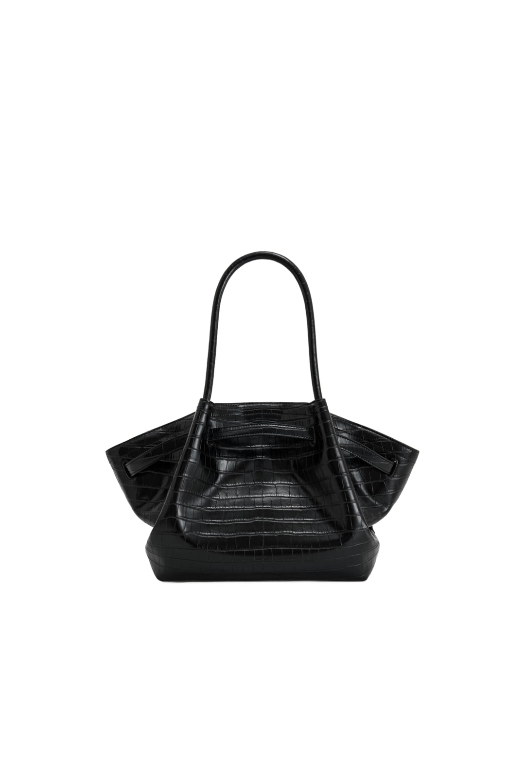 Cabas/Shopping JW PEI Hana Black Croc, en simili cuir texturé façon croco, porté main ou épaule, vue de face.