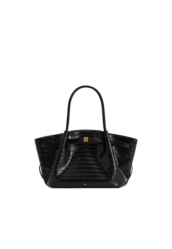 Cabas JW PEI Hana noir effet croco, porté main ou épaule, avec fermeture magnétique et logo doré