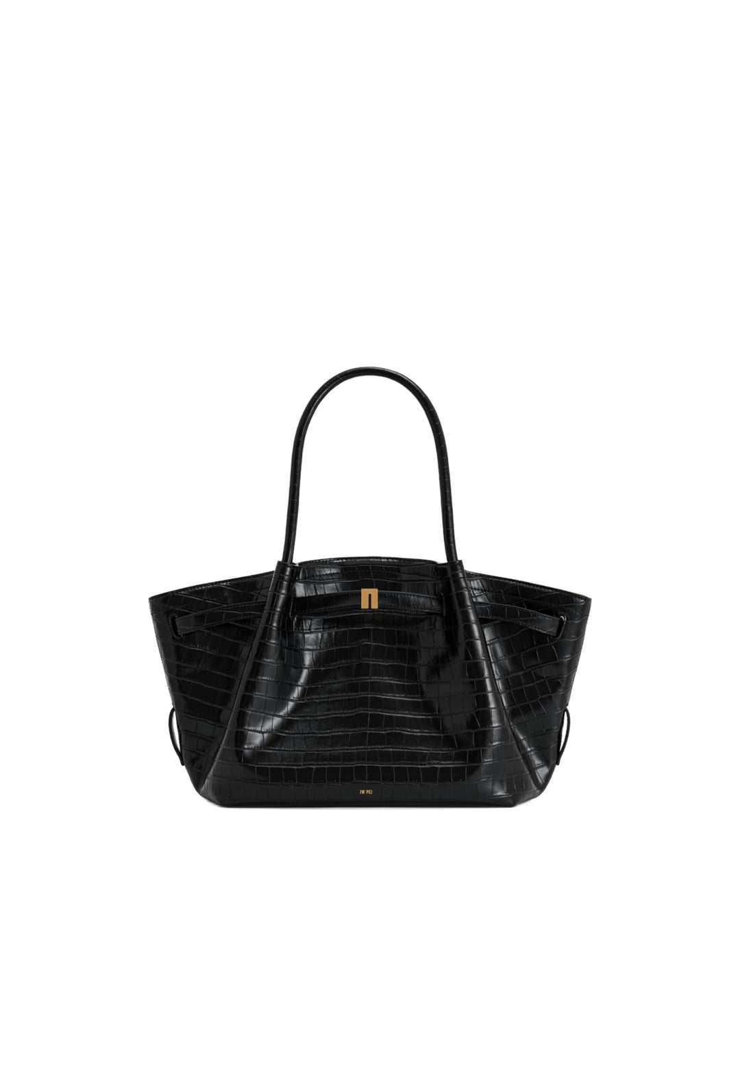 Cabas JW PEI Hana noir effet croco, porté main ou épaule, avec fermeture magnétique et logo doré