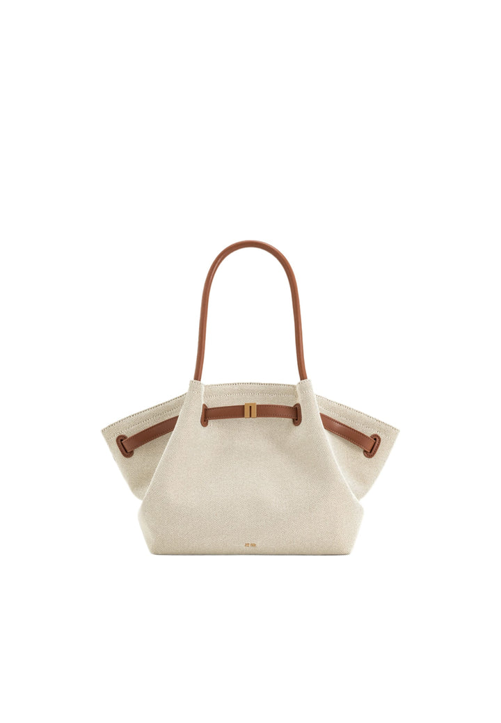 Cabas JW PEI Hana en toile marron — vue de face, avec anses en cuir marron